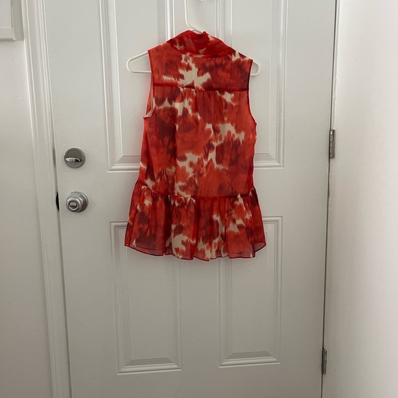J.Crew 100% Silk Tie-Neck Peplum Blouse Burnt Orange Floral Size 0 - Picture 2 of 8
